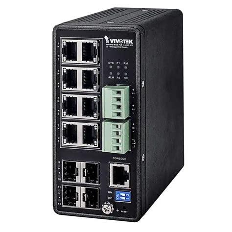 VIVOTEK L2+ Managed POE Industrial Switch; 8x POE+; 4x SFP; 240W; 48VDC PSU required